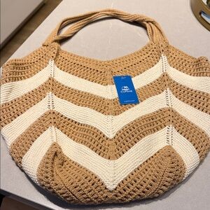 Cupshe Tan and Cream Chevron Tote Bag